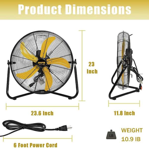 WOCK HICFM 20 in. Yellow 5300 CFM Floor Fan, 3-Speed Tilting with
