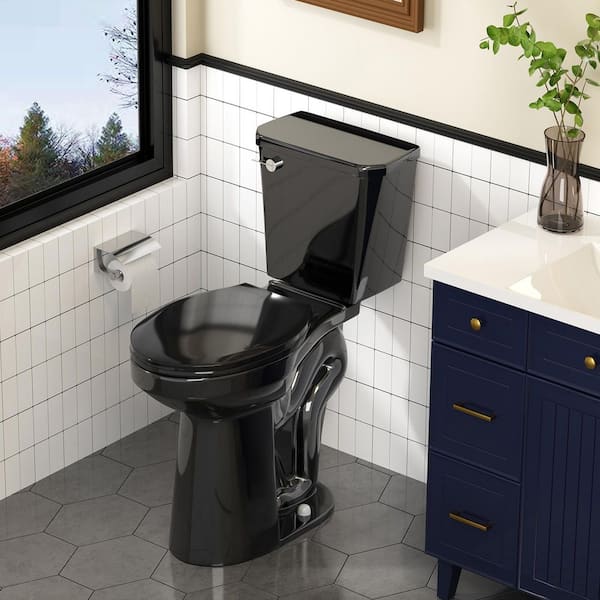 21 in 2-Piece High Toilets for Seniors, 1.28 GPF Single Flush Elongated Toilet with Soft Close Cover in Black