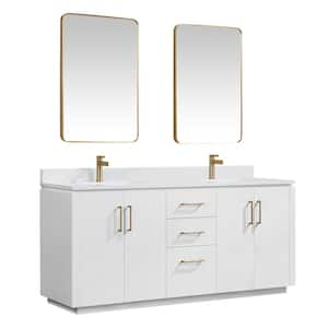 San 72 in. W x 22 in. D x 33.8 in. H Double Bath Vanity in White with White Grain Composite Stone Top and Mirror