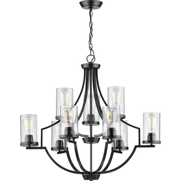 Lassiter Collection 9-Light Matte Black Clear Glass Modern Chandelier Light
