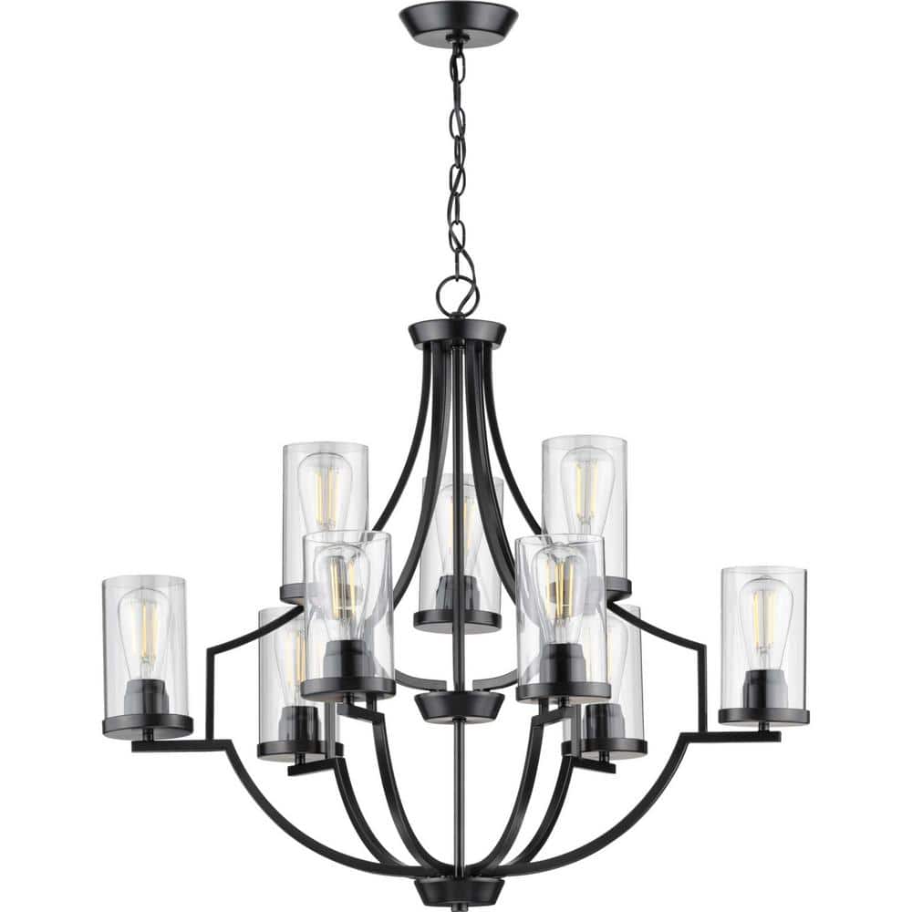 Lassiter 32" Matte Black Modern Traditional Chandelier with Clear Glass