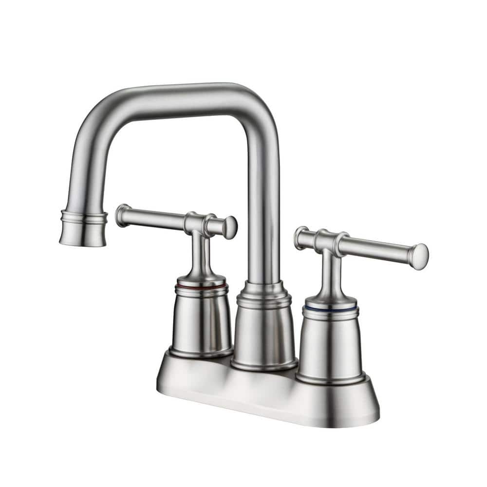 Lukvuzo 4 in. Centerset Double Handle High Arc Bathroom Faucet with Lift Rod Drain Assembly in