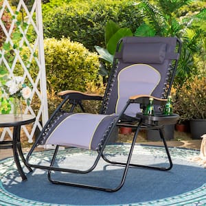 Zero Gravity Lounge Chair Folding Padded Recliner With Wooden Armrest Oversized Outdoor Indoor Dark Gray