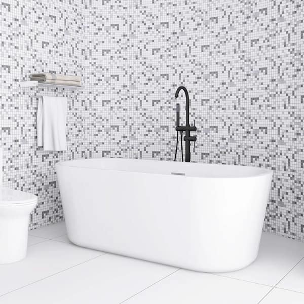 60 in. x 30 in. Acrylic Freestanding Flatbottom Soaking Bathtub with Center Drain in White