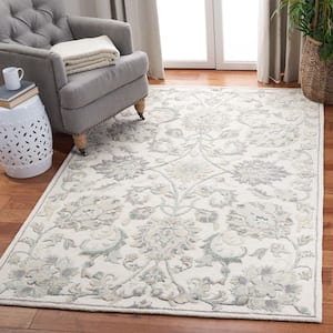 Glamour Ivory/Gray 5 ft. x 8 ft. Border Floral Area Rug