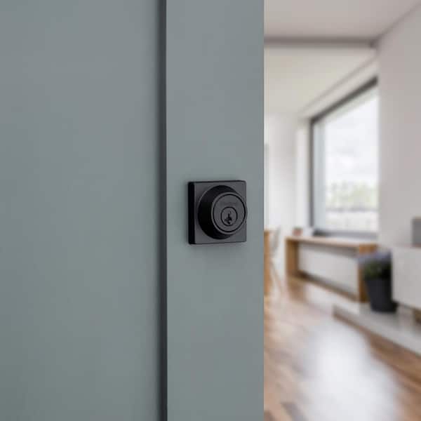 Kwikset 660 コンテンポラリー スクエア デッドボルト 片側鍵付き SmartKey Security(TM) マットブラック Kwikset 660 Contemporary Square Matte Black Single Cylinder