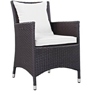 Convene Wicker Outdoor Patio Dining Chair in Espresso with White Cushions