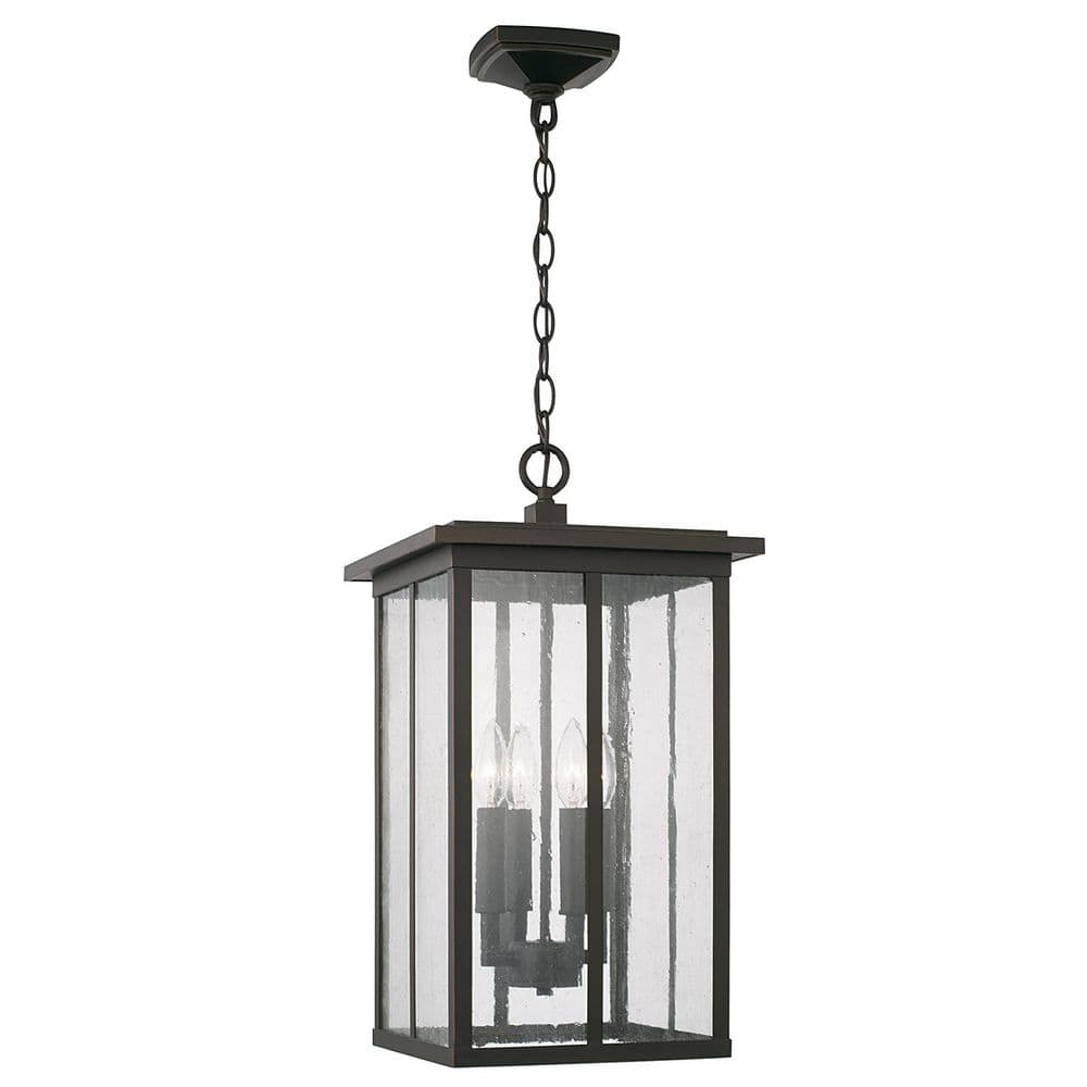 Barrett 21 in. 4-Light Oiled Bronze Outdoor Pendant Light with Antiqued Glass and No Bulbs Included price history on PriceWatchPro