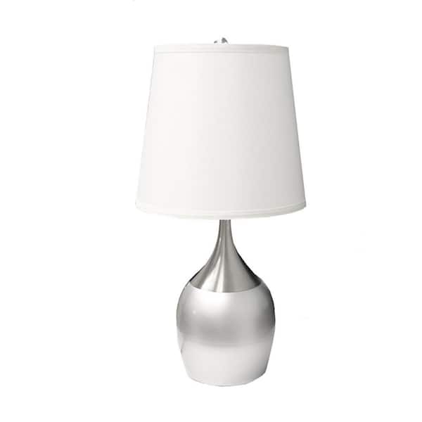HomeRoots 25 in. Silver Metal Gourd Table Lamp with White Tapered Drum Shade