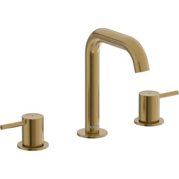DuraCircle 8 in. Widespread 2 Handle Bathroom Sink Faucet with Mounting Hardware and Hot/Cold Indicators in Brushed Gold