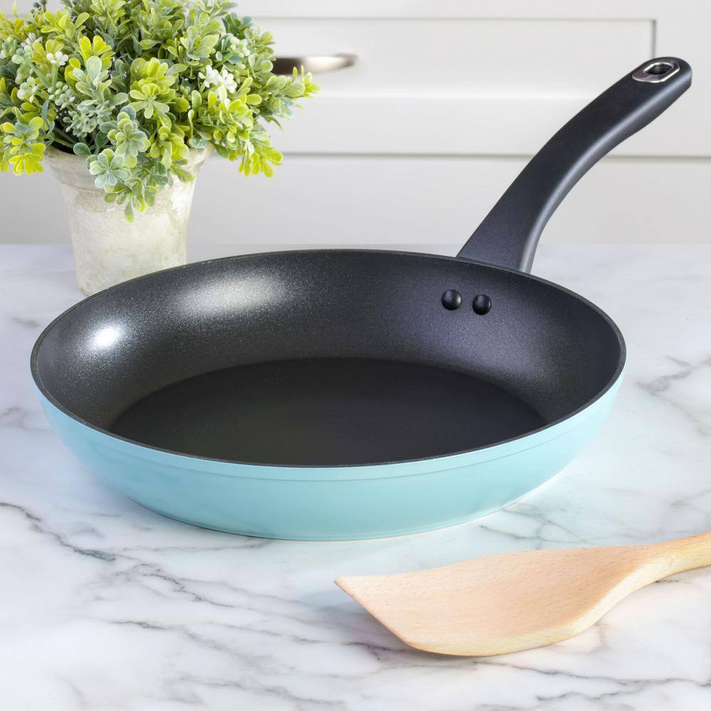 Dusty Blue 11 Inch Aluminum Nonstick Frying Pan with Enameled Finish