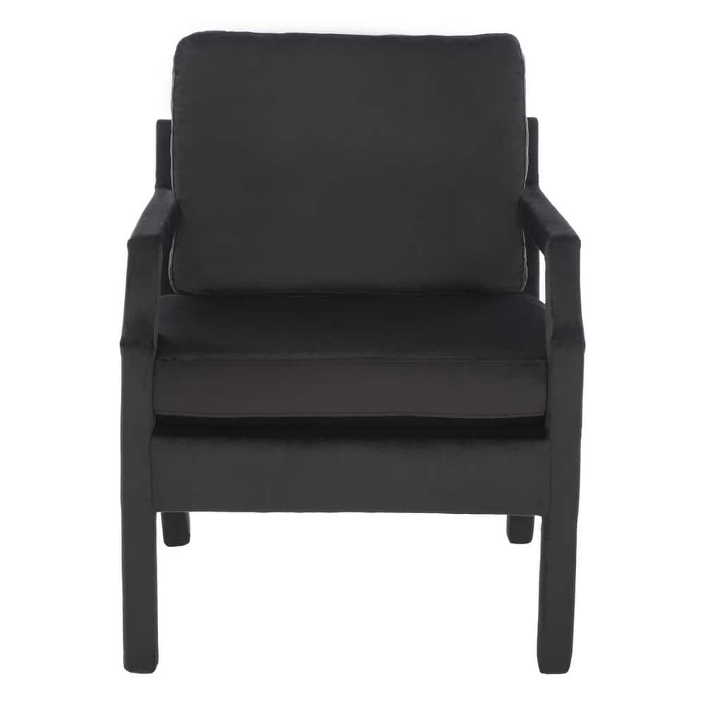 Mid-Century Black Velvet Accent Chair with Pine Wood Frame