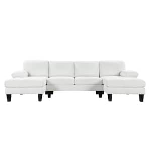 112 in. Square Arm Velvet U-Shaped Sofa with Oversized Seat in. Beige