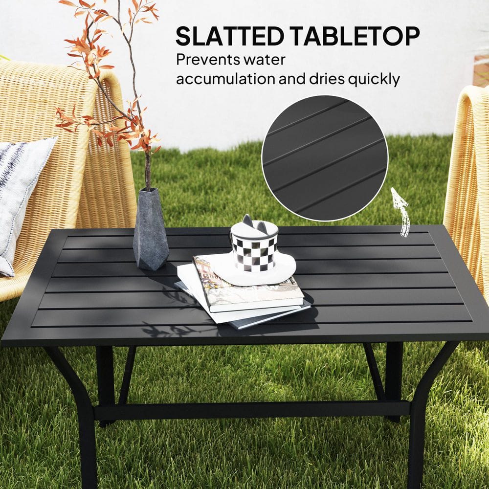 Black Metal Outdoor Coffee Table with Slatted Top, 36"