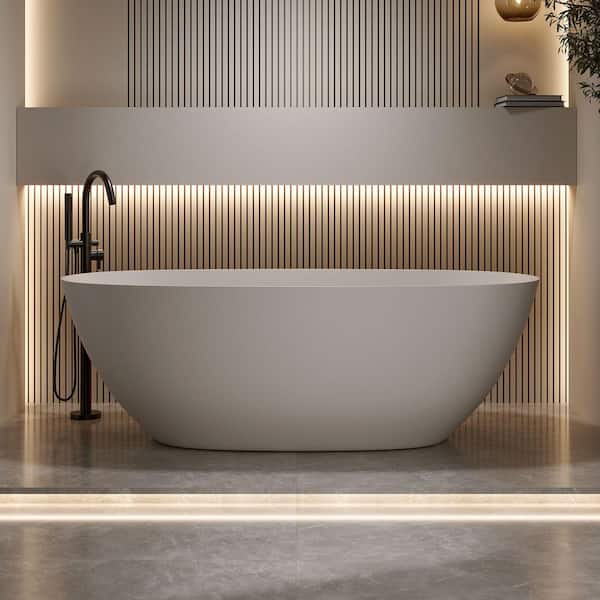 Moray 57 in. x 30.7 in. Solid Surface Stone Resin Flatbottom Freestanding Double Slipper Soaking Bathtub in Warm Yellow