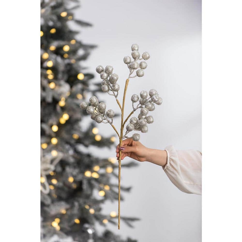 24" Silver Berry Sprays Set of 12