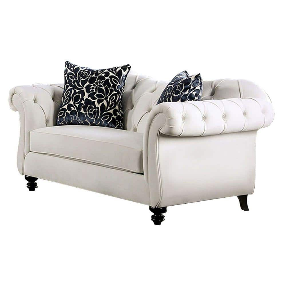 Benjara 68 In White Black And Brown Solid Fabric 2 Seater Loveseat   White Black And Brown Benjara Loveseats Bm299714 64 1000 