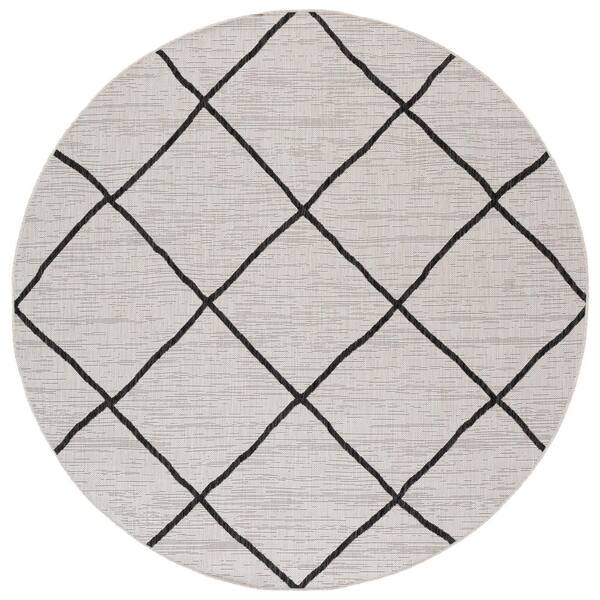 Courtyard 7 x 7 Ivory/Black Trellis Round Rug