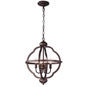 Indoor 4-light Oil Rubbed Bronze Globe Candlestick Pendant Light Adjustable Height 21-93 in.