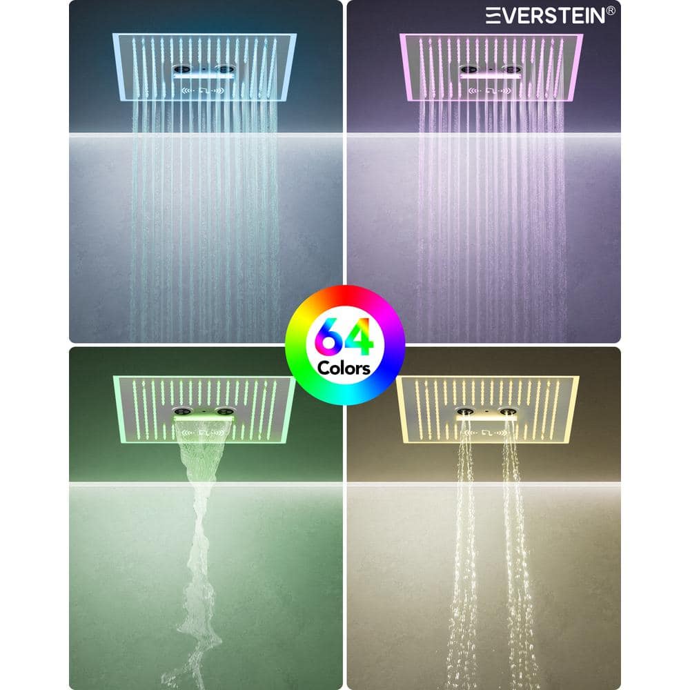 Brushed Nickel LED Thermostatic Dual Showerheads with Bluetooth Speaker