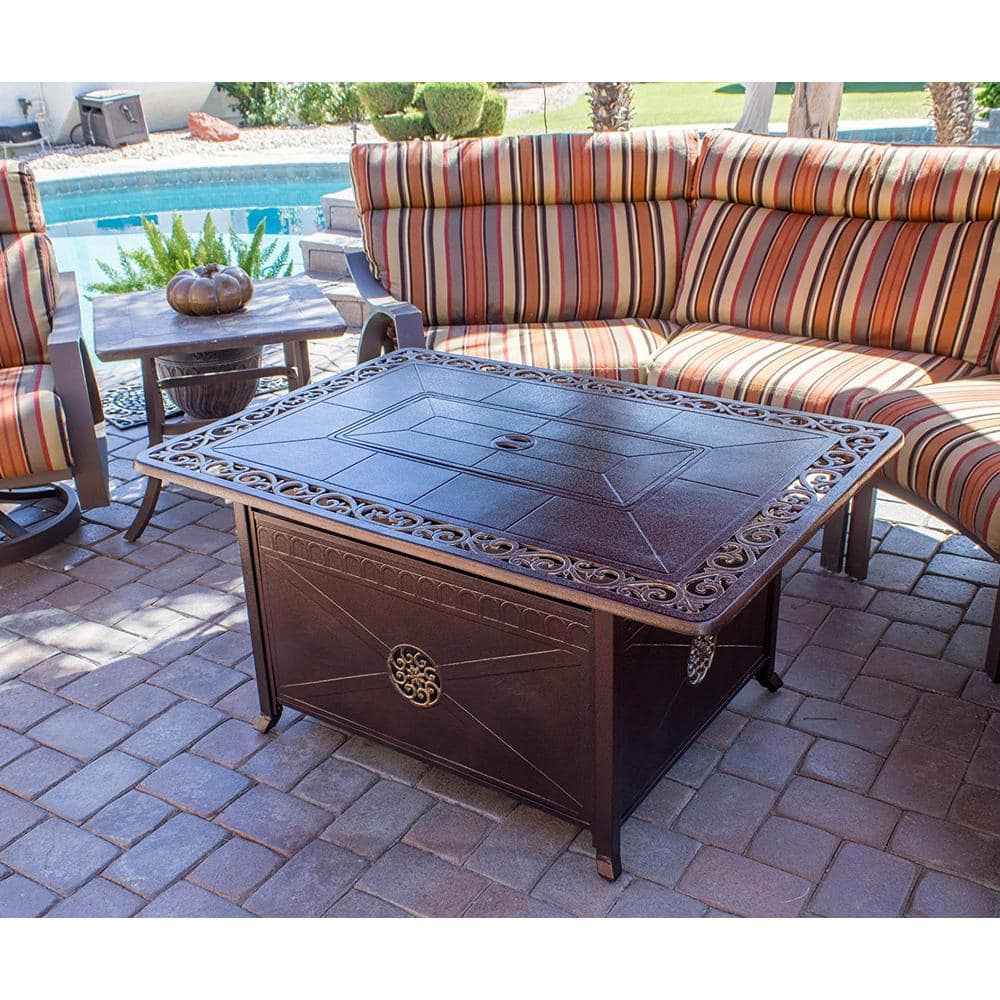 Elegant Bronze Rectangular Gas Fire Pit Table