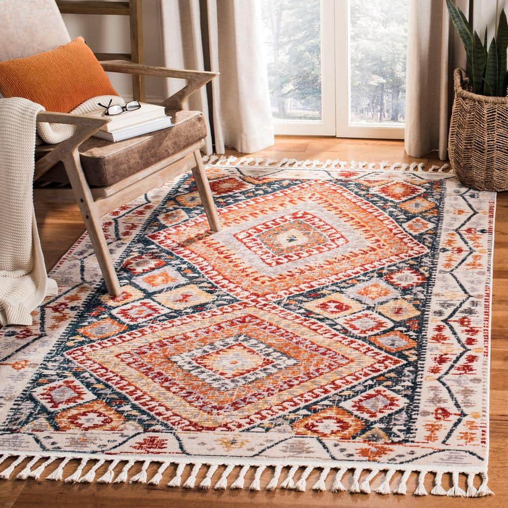 Handmade Blue Medallion Cotton Rectangular Rug 4' x 5'4"