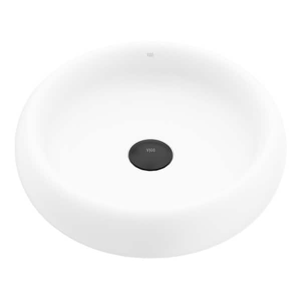 Elan Modern White Matte Stone 17 in. Round Vessel Bathroom Sink