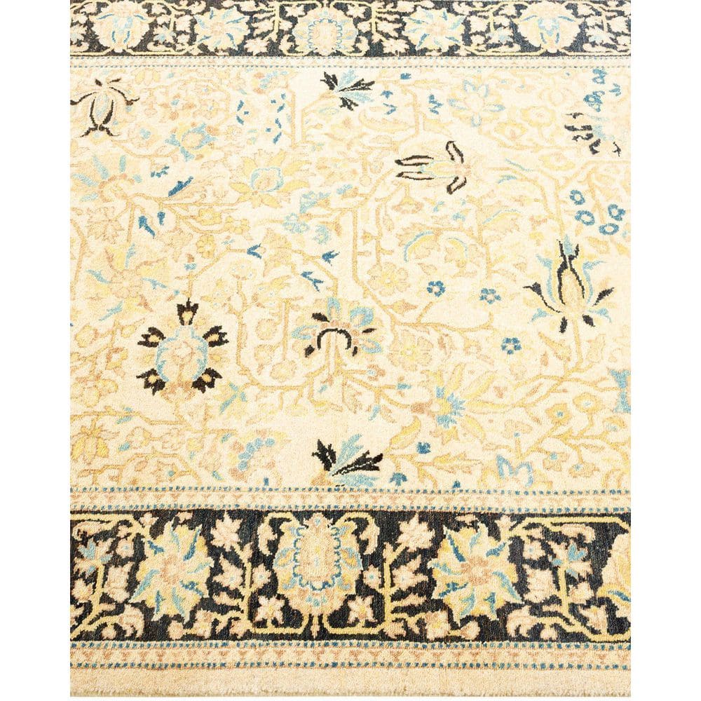 Hand-Knotted Ivory Wool Geometric Traditional Area Rug 3' x 5'