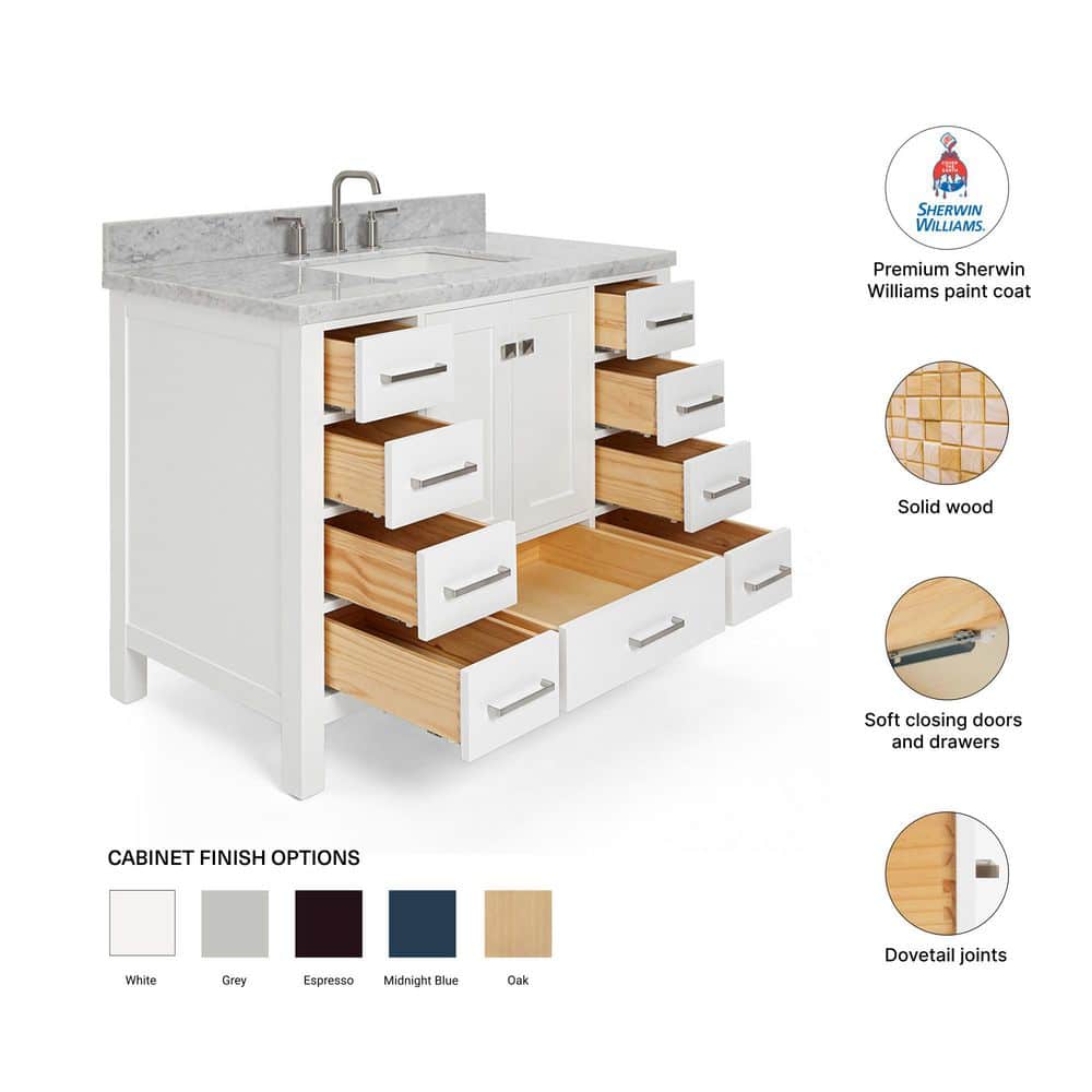 Cambridge 43" White Marble Single Basin Vanity Set