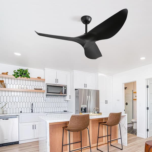 52 in. Modern Black Indoor 6-Speed Balck Blades Downrod Mount Ceiling Fan with Remote and 3-Size Adjustable Downrods