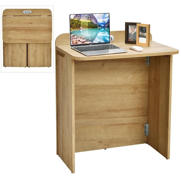 2-Tier Wooden Portable Folding Computer Desk Home Office Workstation Save Space