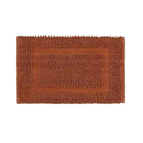 Jean Pierre NEW YORK Sophie Border Orange 20 in. x 32 in. Cotton Textured Bath Mat