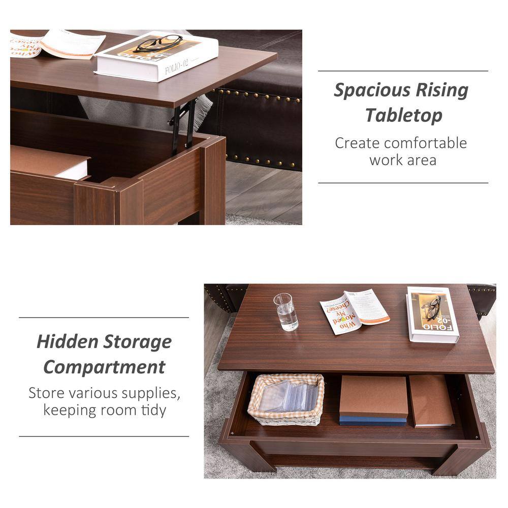 Modern Rectangular Lift-Top Coffee Table with Hidden Storage, Brown