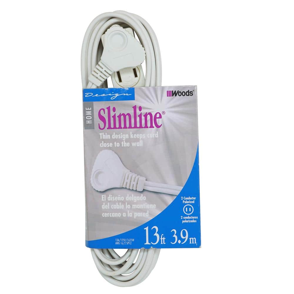15Ft 16 Gauge 2 Prong 125V 13A 3 Outlet AC Power Extension Cord Cable UL White 