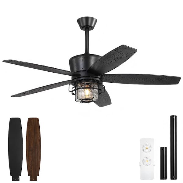 52 in. Black Downrod Waterproof Wet Rated Standard Outdoor Ceiling Fan with Light 3-CCT with Remote