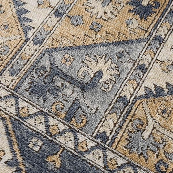 8 ft. x 10 ft. Tiled Border Area Rug Blue Cream Polyester