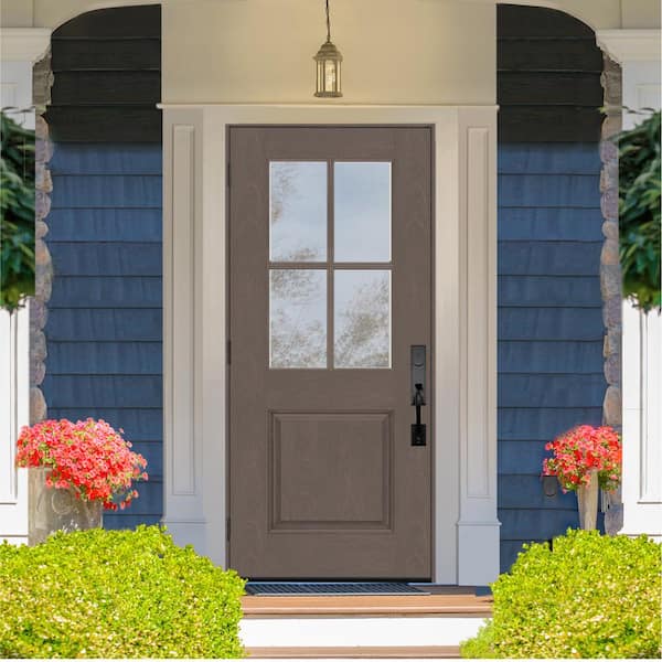 Regency 36 in. x 80 in. Universal Handing 1/2-4Lite Clear Glass Ashwood Stain Mahogany Fiberglass Front Door Slab