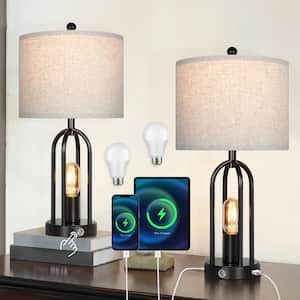 22 in. Black Bedside Table Lamp Set with USB Port and Nightlight, LED Bulbs Included (Set of 2)