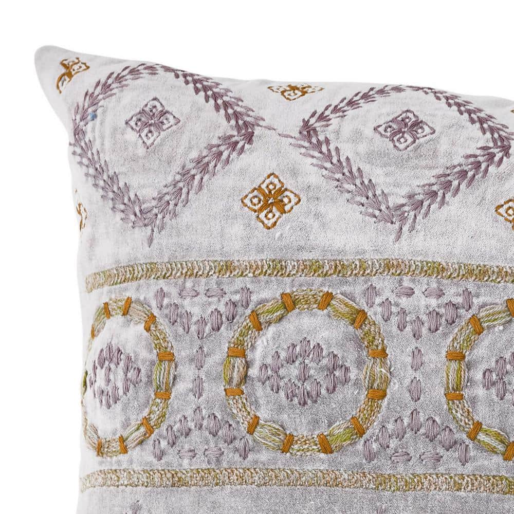 Mauve Cotton Velvet Embroidered Lumbar Pillow
