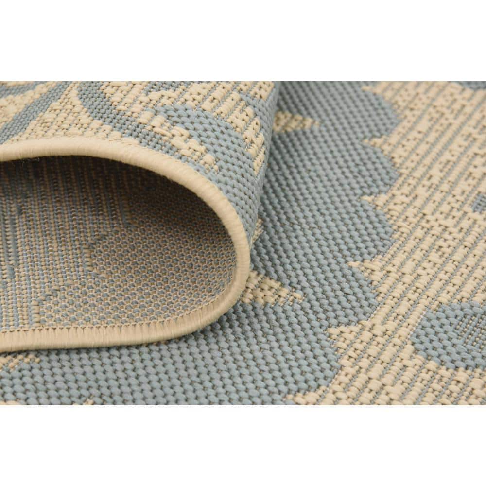 Light Blue Rectangular Synthetic Outdoor Washable Rug 9' x 12'