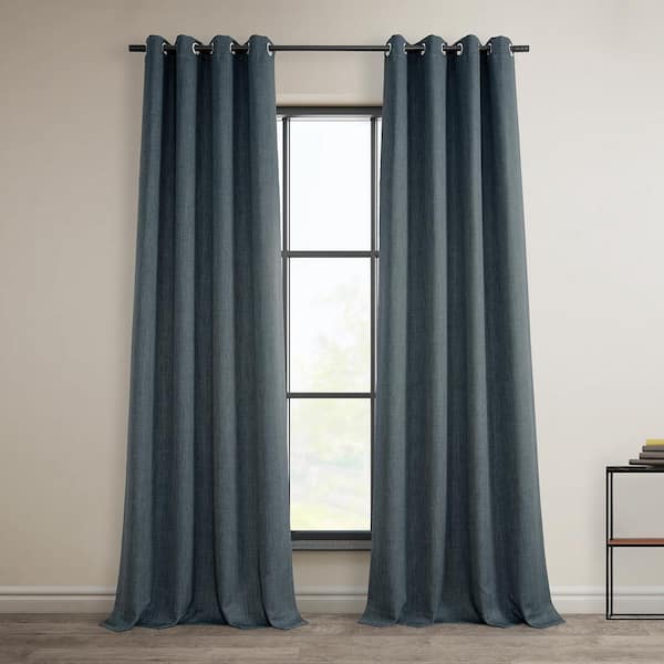 Reverie Blue Faux Linen Grommet Room Darkening Curtain - 50 in. W x 108 in. L (1 Panel)