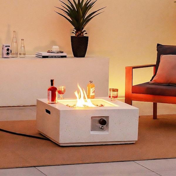 28 in. Square Metal Terrazzo Outdoor Fire Pit Table 40,000 BTU Propane Gas Fire Pit with PVC Cover