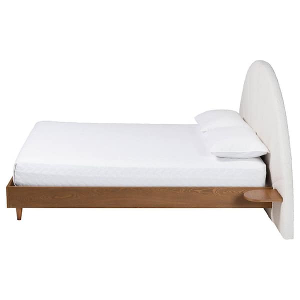 Bernice Cream Boucle and Walnut Brown Wood Frame Queen Platform Bed