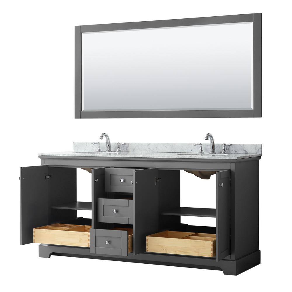 Avery 72" Dark Gray Double Bathroom Vanity with White Carrara Marble