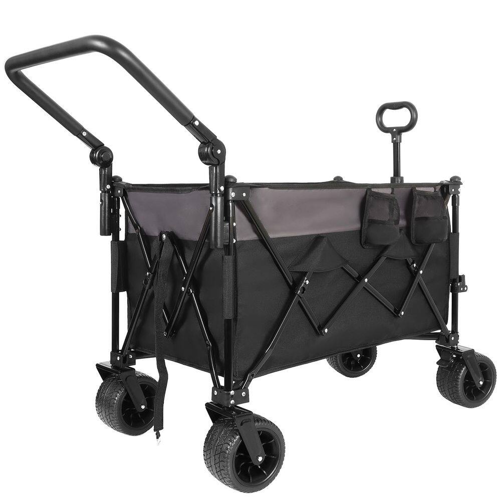 Black 5 cu. ft. Steel Multi-Functional Foldable Wagon Garden Cart with Rotating Handle and 360° All-Terrain Wheels price history on PriceWatchPro