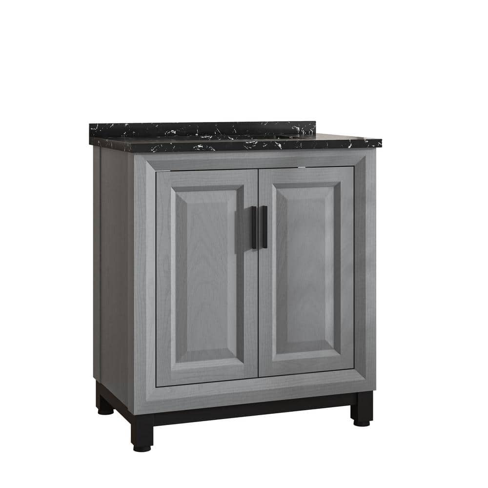Gray 30" Freestanding Vanity with Marble Top and Storage Cabinet