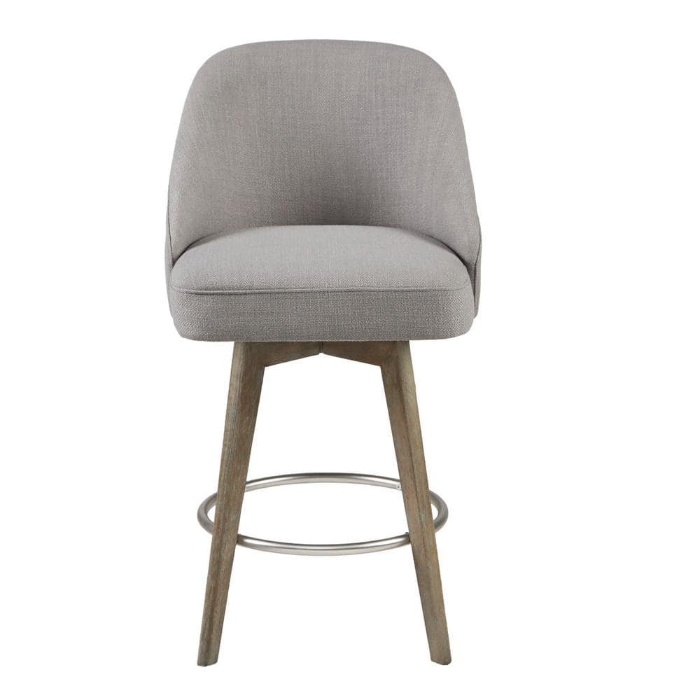 Elegant Reclaimed Grey Swivel Counter Stool with Metal Ring Footrest