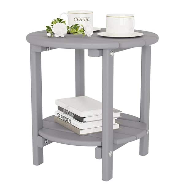 Unbranded Waterproof Double Tier Gray Round HDPE Plastic 17.7 in. Outdoor Side Table