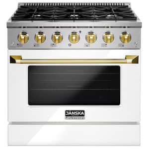 Professional 36 in. 5.2 cu. ft. Gas Range with 6 Sealed Burners and Convection Oven in Glossy White