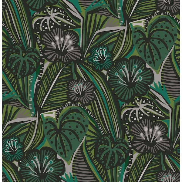 NuWallpaper Greens Lotusland Peel and Stick Wallpaper Sample